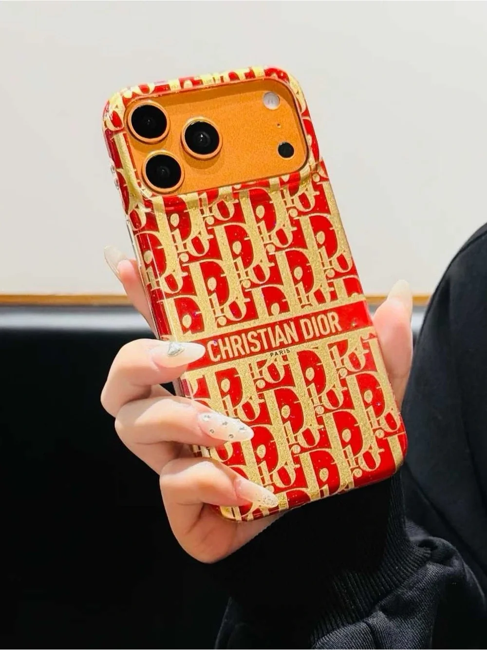 17 pro max Red & Cream Monogram Phone Case
